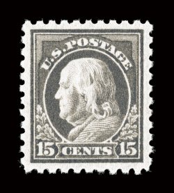 437, 15c Gray, a highly desirable mint single, marvelously well centered within uncharacteristically large margins all around, excellent color that is unusually strong and
rich, sharp impression on fresh paper, o.g., n.h., an extremely fine gem