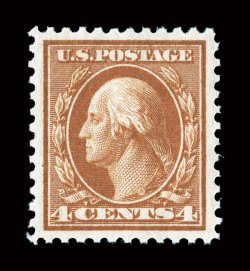 503, 4c Brown, extraordinarily well centered within wide margins, lovely fresh color, immaculate o.g., n.h., an extremely fine gem 2008 PSE certificate (Superb 98 SMQ
$870.00).