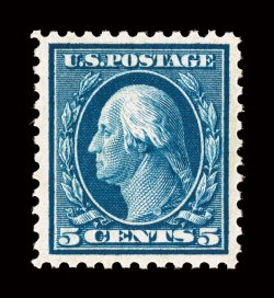 504, 5c Blue, excellent centering within large margins, deeply rich color and a crisp impression on fresh paper, o.g., n.h., extremely fine 2008 PSE certificate (XF-Superb 95
SMQ $225.00).