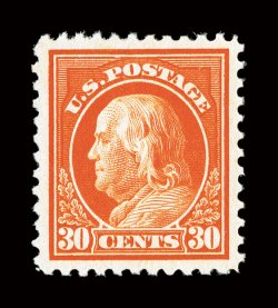 516, 30c Orange red, a gorgeous mint single that is not only impeccably well centered within large margins, but its color is truly brilliant, with a vivid impression on fresh
paper, pristine o.g., n.h., an extremely fine gem with great eye appea