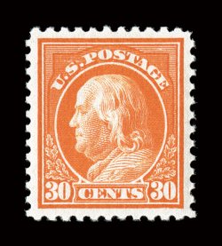 516, 30c Orange red, incredibly well centered within large margins, truly prooflike color and impression on wonderfully bright paper, immaculate o.g., n.h., extremely fine a
gem stamp for the most fastidious collector 1992 PF certificate.