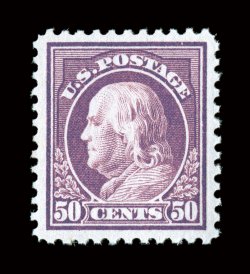 517, 50c Red violet, gem mint single, extraordinarily well centered within unusually large margins, deep luxuriant color and a crisp detailed impression on immaculate paper,
o.g., n.h., extremely fine 2005 PSE certificate (XF-Superb 95 SMQ $1,