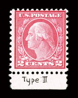 539, 2c Carmine rose coil waste, Ty. II, perf. 11x10, bottom sheet-margin single of this rare stamp, with ms. Type II in margin, brilliant color, full o.g. that shows just the
slightly hint of disturbance, fine clear 1968 PF certificate.