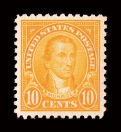 562, 10c Orange, an impressively margined mint example, with extraordinarily large margins all around and being incredibly well centered within them, striking vibrant color
and impression, o.g., n.h., extremely fine gem 2005 PSE certificate (XF