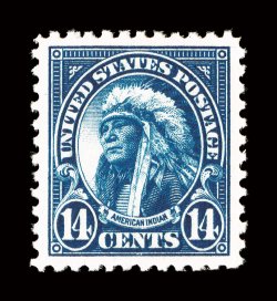 565, 14c Blue, extraordinarily well centered within large margins, intensely rich color and a well incised impression on fresh paper, pristine o.g., n.h., extremely fine gem
2008 PSE certificate (Superb 98 SMQ $410.00).
