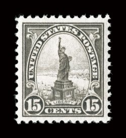 566, 15c Gray, highly select mint example, possessing uncharacteristically wide margins and being virtually perfectly centered within them, deep rich color and a crisp
detailed impression, o.g., n.h., an extremely fine gem 2006 PSE certificate