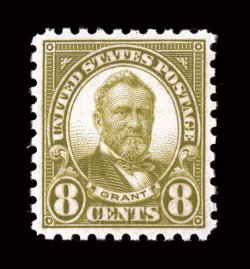 589, 8c Olive green, premium quality mint example, possessing far better centering and margins than typically encountered, deep rich color and a crisp detailed impression,
o.g., n.h., extremely fine gem 2005 PSE certificate (XF-Superb 95 SMQ $