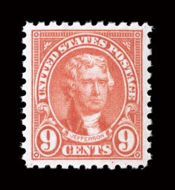 590, 9c Rose, exceptionally well centered within very large margins which are most uncharacteristic of the Perf. 10 series, exceedingly bright and fresh, unblemished o.g.,
n.h., extremely fine 1992 PF certificate and a 2007 PSE certificate (XF-