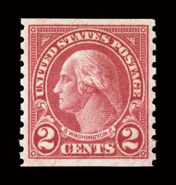599A, 2c Carmine coil, Ty. II, perf. 10 vert., a highly select mint single of this scarce and difficult coil, being the first graded example we have ever offered, possessing
near perfect centering amid uncharacteristically large margins, strikin