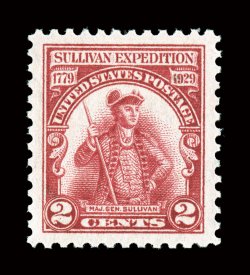 657, 2c Sullivan Expedition, marvelously well centered within extravagantly large margins, deep intense color and impression, o.g., n.h., extremely fine a large-margined gem
2008 PSE certificate (Superb 98 Jumbo SMQ $190.00 for 98, the highes