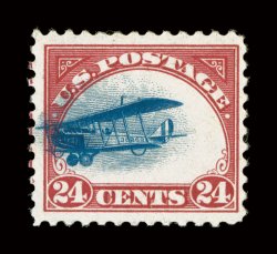 C3 var., 24c Carmine and rose, Fast Plane variety, a dramatic example of this highly collectable variety, with the blue vignette extending not only well outside the stamps red
frame line, but it actually touches the frame line in the adjoinin