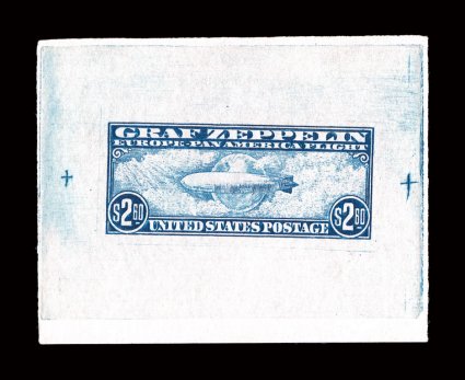 C15, $2.60 Graf Zeppelin, forgery of a large die proof, exceptionally well executed forgery measuring 67x52mm and showing die sinkage, very fine a useful addition to a
specialized Zeppelin collection.