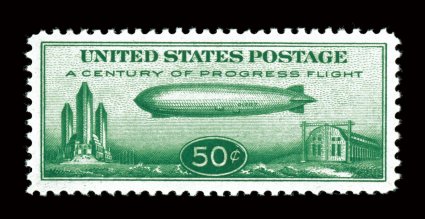 C18, 50c Graf Zeppelin, select mint single, choice centering within uncommonly large margins, bright and fresh, o.g., n.h., extremely fine 2007 PSE certificate (XF-Superb 95
SMQ $200.00).