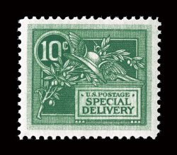 E7, 10c Green, near perfect centering within large margins, rich color, o.g., n.h., extremely fine gem 1996 PF certificate.