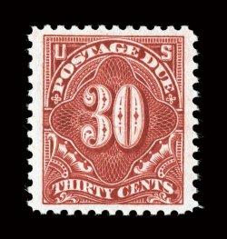 J66, 30c Carmine rose, exceptionally well centered within particularly wide margins, strong rich color and a sharp impression, o.g., n.h., extremely fine 2003 PSE certificate
(XF 90 Jumbo SMQ $470.00 for 90 and $750.00 for 95).