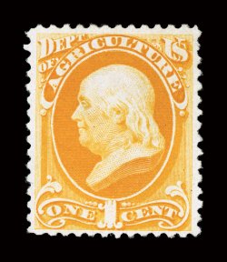 O94, 1c Agriculture, on soft porous paper, without gum as issued, rich bright color, small thin spots, very fine appearance for this rare key official 1990 PF
certificate.