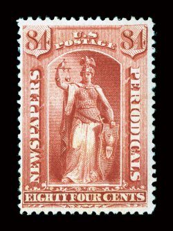 PR69, 84c Red, strong rich color, pristine o.g., never hinged (especially scarce thus), nearly very fine 2000 PF certificate.