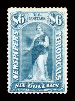 PR73, $6.00 Blue, strong color and impression, o.g., lightly hinged, nearly very fine 2001 PF certificate.