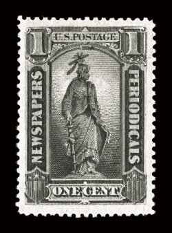 PR81, 1c Black, exceptionally well centered within extravagantly large margins, deep color and a highly detailed impression, o.g., lightly hinged, extremely fine 2004 PSE
certificate (XF 90 Jumbo SMQ $240.00 for 90 and $420.00 for 95).
