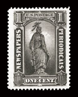 PR90, 1c Intense black, a handsome premium quality mint example of this scarce stamp, being marvelously well centered amid lavishly large margins, strong rich color and
impression, full o.g., n.h., extremely fine seldom encountered both so choi