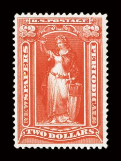 PR108, $2.00 Scarlet, an extraordinary quality mint example of this seldom offered and terribly challenging stamp to find in any kind of collectible quality, brilliantly fresh
and crisp, sumptuously rich color and a well incised impression on im