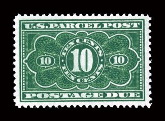 JQ4, 10c Parcel Post Postage Due, an extraordinary quality mint example of this key and difficult stamp, being remarkably well centered within exceedingly wide margins which
are most unusual for stamps of this series, rich luxuriant color and a