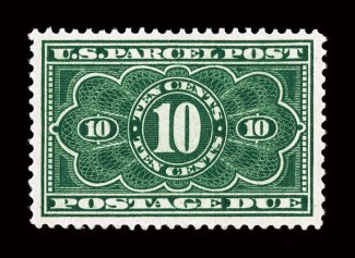 JQ4, 10c Parcel Post Postage Due, extraordinarily well centered and margined, fresh crisp impression, o.g., lightly hinged, extremely fine 2005 PSE cert (XF-Superb 95 SMQ
$465.00)