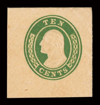 U18, 10c Green on buff, full corner mint cut square, balanced 37x39mm, intense deep color and strong embossing, very fine ex-Whitington.