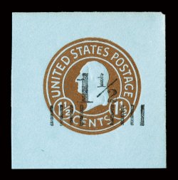 U506, 1 12c on 1 12c Brown on blue, die 8, mint cut square, full corner measuring 42x43mm, bright and fresh, extremely fine.