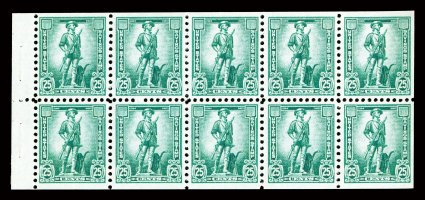 S2a, 2c Blue green, booklet pane of ten, well centered, fresh color, o.g., n.h., a few trivial gum skips, very fine.