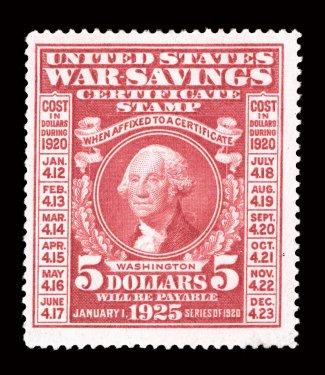 WS5, $5.00 Carmine War Savings, bright color, o.g., lightly hinged, very fine.