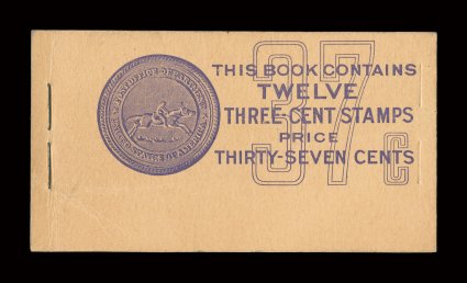 TB3, 37c booklet of two panes of the purple test stamp, fresh, light cover crease, fine a seldom seen test stamp booklet.
