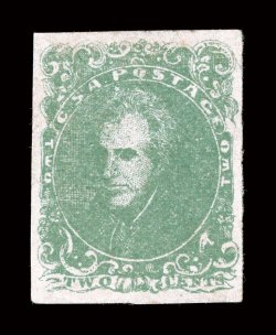 3, 2c Green, large even margins all around, rich fresh color and a fine impression, o.g., extremely fine a particularly handsome example 2006 PF certificate.