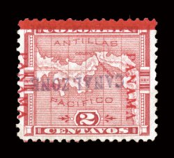 1a, 2c Rose, inverted overprint, unused, well centered, strong color, tiny thin speck, otherwise very fine a rare error, with only 100 printed 1972 PF
certificate.