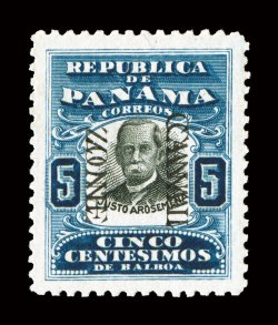 24c, 5c Dark blue and black, Canal Zone double, remarkably well centered and margined, strong rich color, tropicalized o.g., extremely fine only 200 printed 1990 PF
certificate.