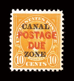 J17a, 10c Orange, Postage Due double, two distinct overprints, bright color, well centered for this, tropicalized o.g., very fine.