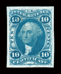 R33a, 10c Certificate, imperforate, used, large perfectly symmetrical margins all around, strong fresh color, faint manuscript cancel, extremely fine and quite choice 2003 PF
certificate ex-Kingsley.