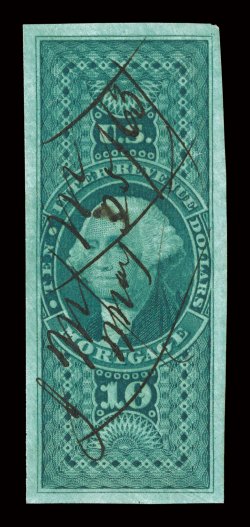 R95a, $10.00 Mortgage, imperforate, used, enormously large and wonderfully well balanced margins all around, deep luxuriant color, manuscript cancel dated 1863, extremely fine
a most impressive gem quality example of this rare imperforate 2003