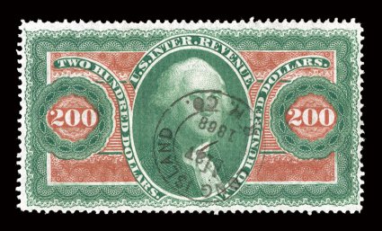 R102c, $200.00 Internal Revenue, fresh colors, 1868 Long Island Railroad handstamped cancel, very fine ex-Shellabear.
