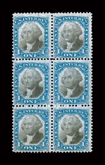 R103, 1c Blue and black, mint block of six (2x3), strong rich colors, full original gum, fine-very fine.