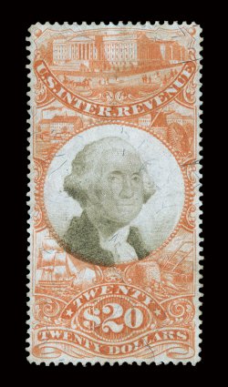 R150, $20.00 Orange and black, rare unused example of this high value, exceptionally well centered, fresh colors, extremely fine 2003 PF certificate
ex-Kingsley.