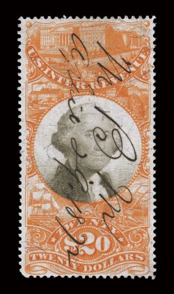 R150, $20.00 Orange and black, nicely centered, attractive rich color, 1872 ms. cancel, very fine.