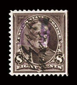 R156, 8c Violet brown, magenta I.R. provisional handstamped overprint of the Michigan Mutual Life Insurance Co., with their July 12 (1898) ms. cancel, one of the few
completely sound examples of this rarity, with rich luxuriant color, well cen