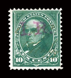 R157 var., 10c Dark green, magenta I.R. provisional handstamped overprint, with the I.R. being in a small type, strong color, light ms. cancel, fine an affordable alternative
to the listed rarity 1990 PF certificate stating it is a genuin