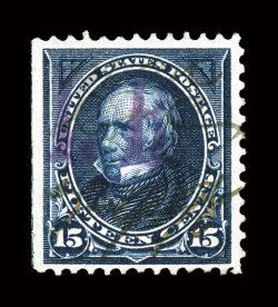 R158, 15c Dark blue, magenta I.R. provisional handstamped overprint of the Michigan Mutual Life Insurance Co., with their July (1898) ms. cancel, remarkably deep prooflike
color and impression on pristine white paper, natural straight edge at