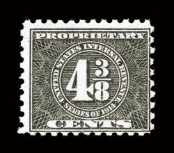 RB42, 4 38c Black, a fresh mint single of this frustratingly difficult and frequently misidentified stamp, however this example shows a clear single line watermark, typical
centering for this issue, with the perforations close to just touching,