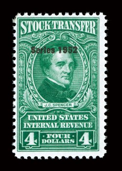 RD370, $4.00 Bright green, Series 1952, fresh mint example of this scarce stamp, deep intense color, o.g., mild h.r., fine.