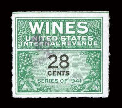 RE132, 28c Green and black, a lovely example of this scarce and key wine stamp, well centered, rich bright color and a strong impression, unusually light and unobtrusive
cancel, very fine and choice.