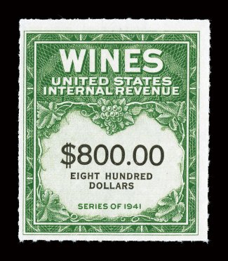 RE159A184A, 6 710c-$800.00 Wine stamps, complete set of the thirteen values that were never issued but sold as part of the National Postal Museum archives, without gum as
issued, includes the 6 710c and 10 15c stamps that are listed but not