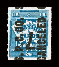 RF7a, 7c on 2c Blue, inverted surcharge, used, with usual Standard Playing Card Co. cancel, well centered, rich color, typical light crease, otherwise very
fine.